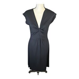 NOUGAT London Cap Sleeve V Neckline Flare Ruched Black DRESS SIZE 3‎